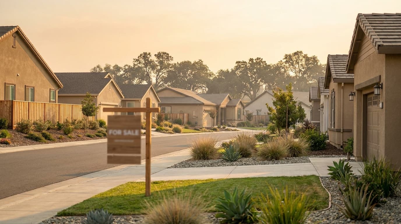 Elk Grove residential street with single story homes in September 2026 morning light