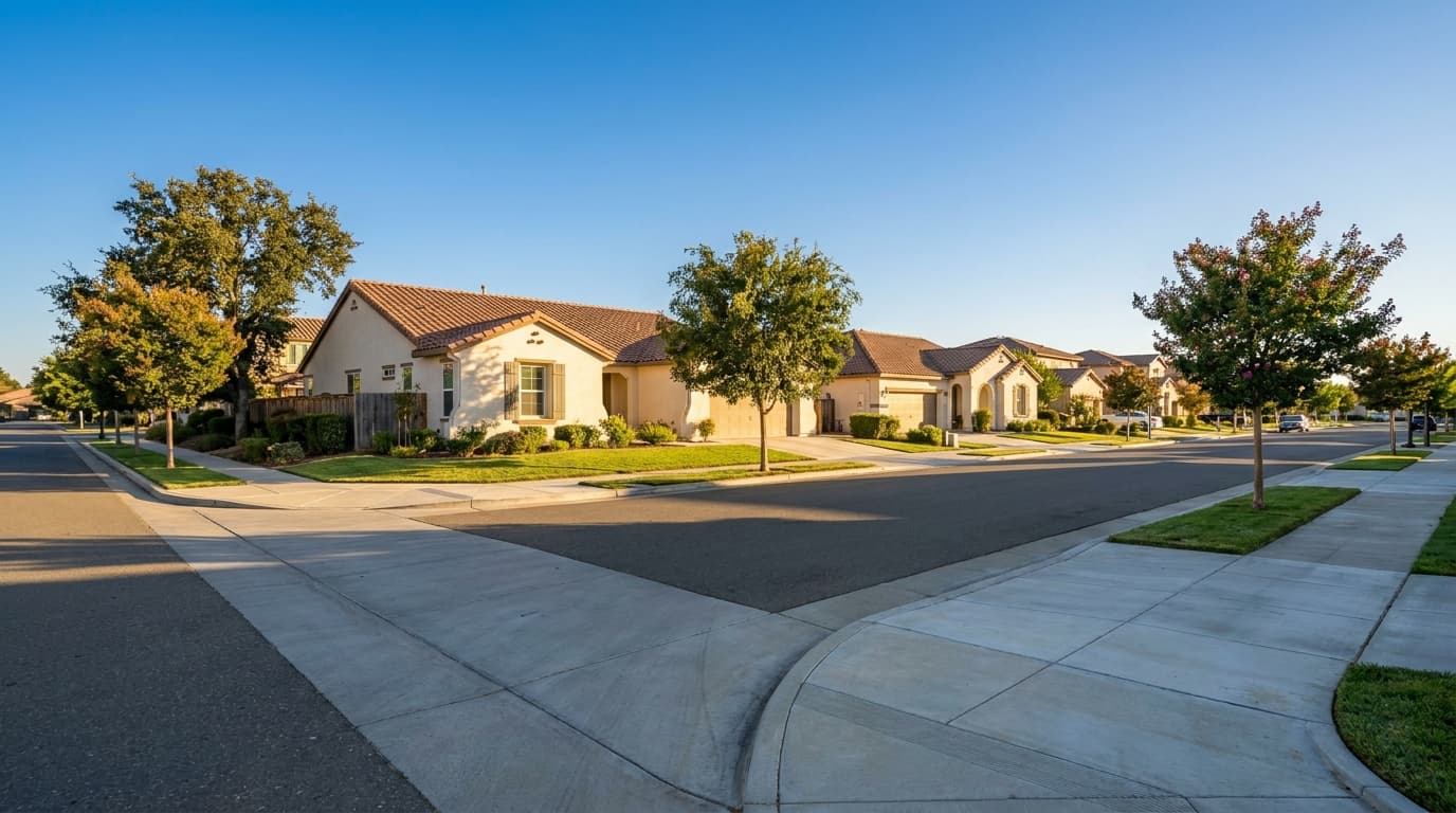 Elk Grove California suburban homes on a late summer afternoon reflecting the August 2026 mortgage rate and housing market