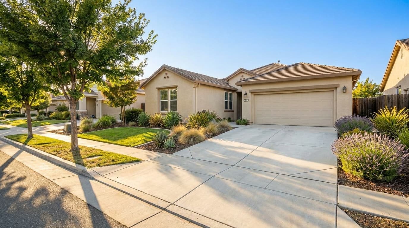 A well kept single story Elk Grove home with tidy landscaping under afternoon sun, representing the cost to sell a house in Elk Grove