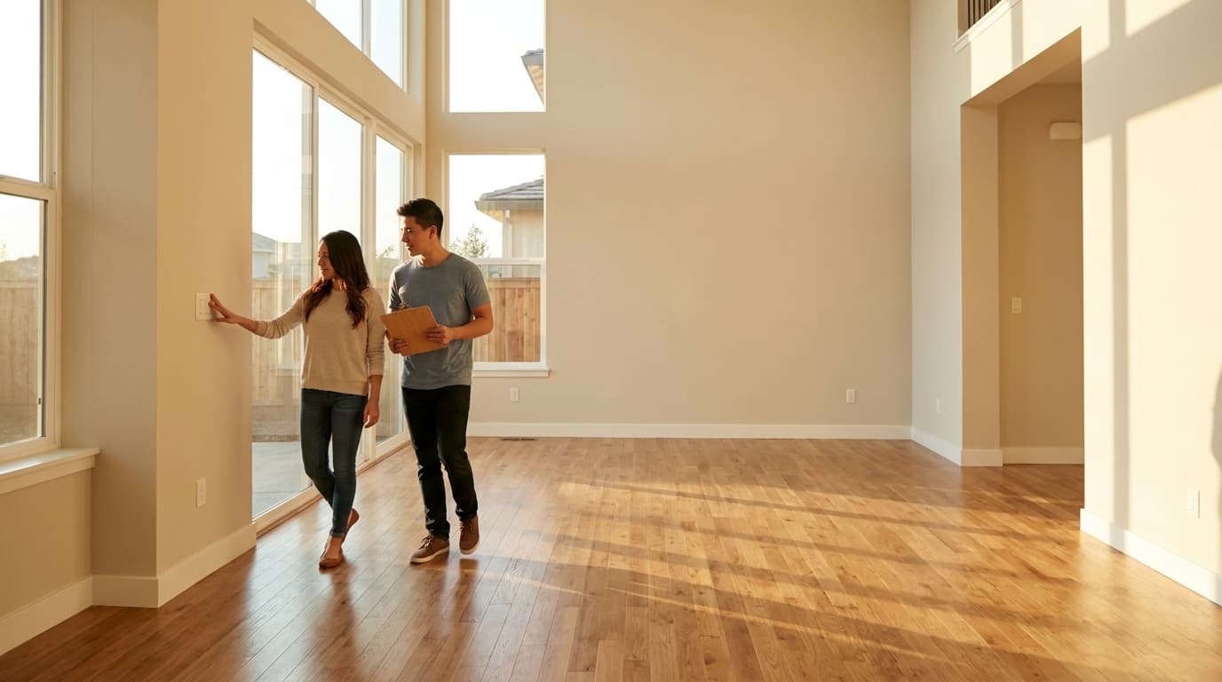 Buyers doing a final walk through of an empty Elk Grove home before closing