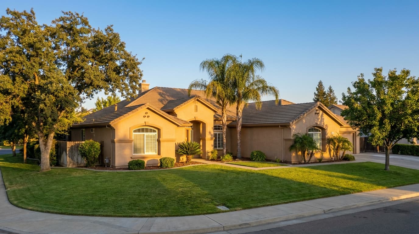 A single story Elk Grove California home at golden hour representing local home values in 2026