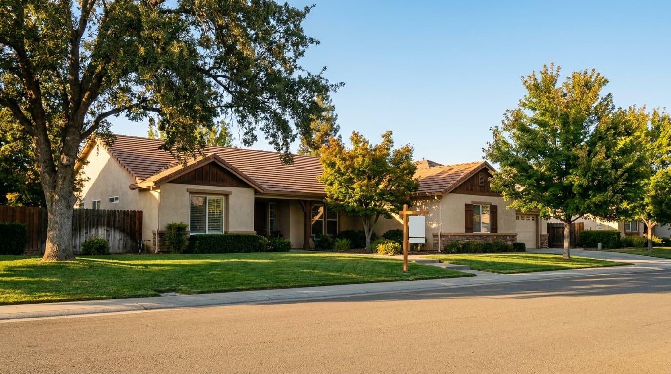 A well maintained single story home in an Elk Grove neighborhood under a clear September sky, ready to list for sale