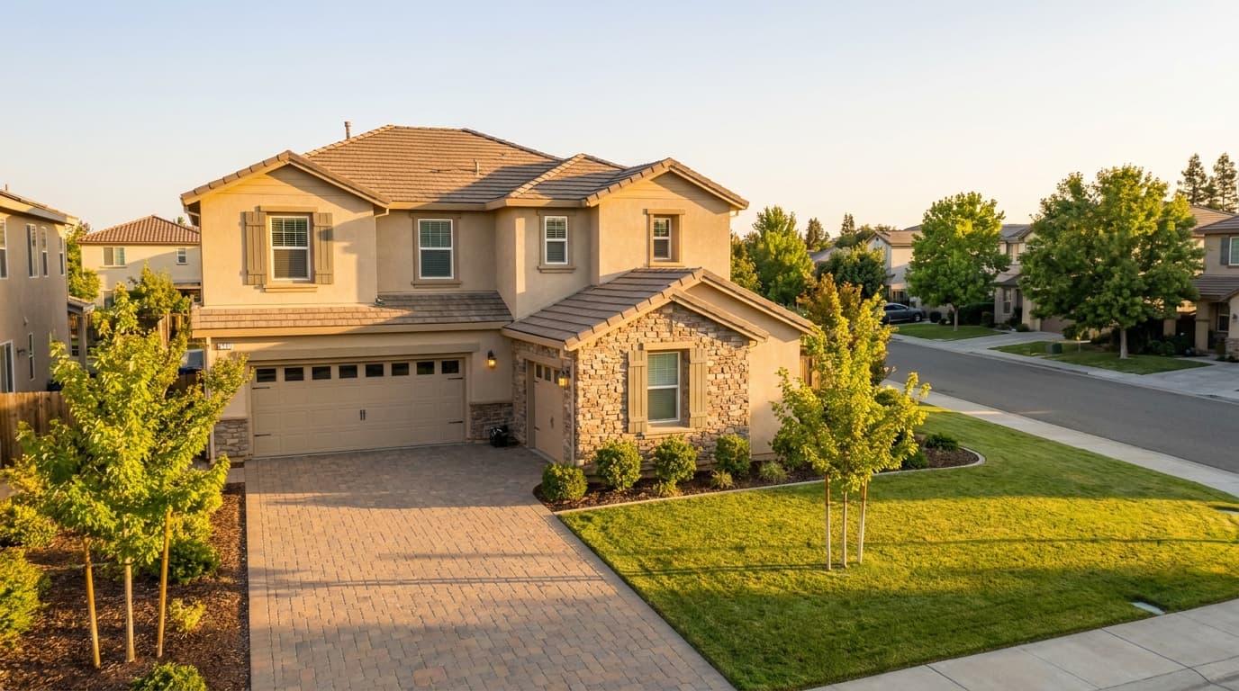 A two story Elk Grove home at golden hour representing mortgage rates and affordability in 2026