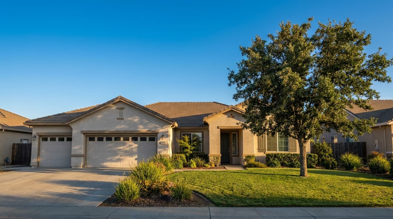Single story Elk Grove California home at golden hour representing mortgage rates and the 2026 local housing market