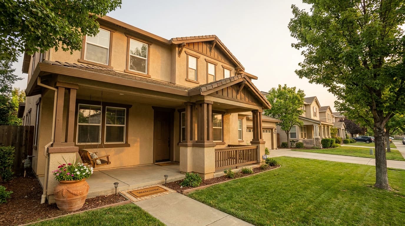 A lived in two story Elk Grove home with mature trees, a rental property being prepared for sale